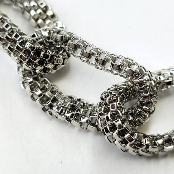 Oval Chain Link Necklace with Earrings Set, Silvertone Casual Summer Necklace - Picture 3 of 7